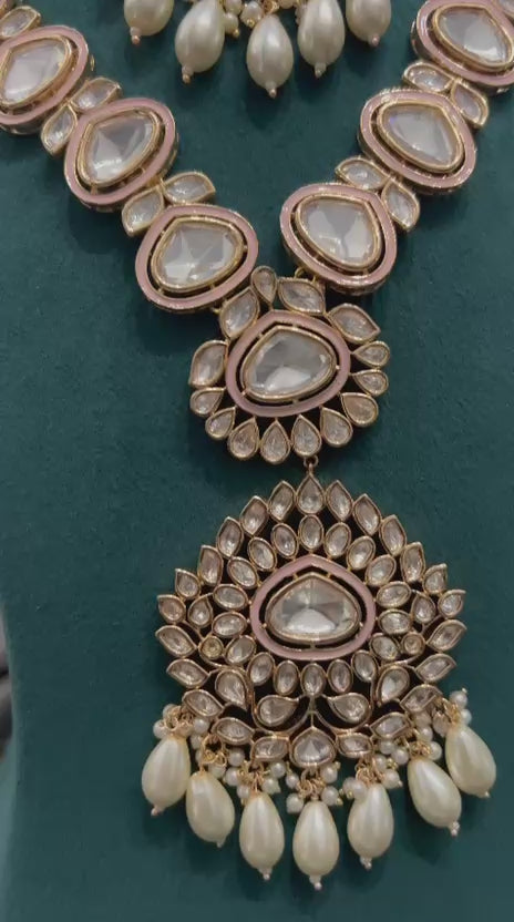 Grand Bridal Kundan Necklace Set with Pearls and Statement Pendant